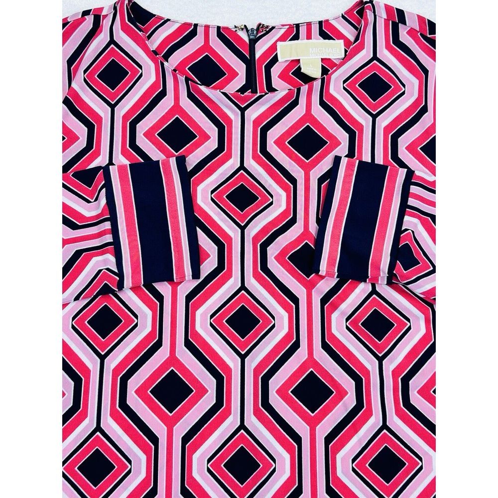 Michael Kors Pink Scoop Neck Long Sleeveโ Midi Dress Geo 70's Retro size 10.